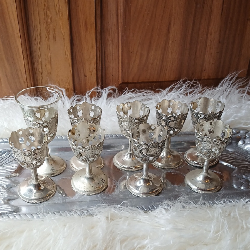 Metal Filigree shot Glass Holders ( Set of 9)